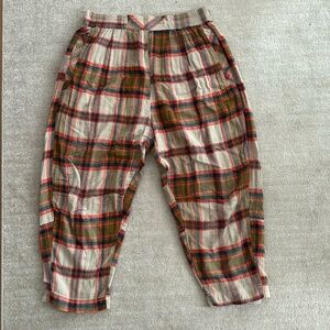 Free People Preppy Plaid Pull-On Pants - khaki | Size L